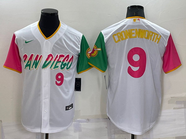 Men's San Diego Padres #9 Jake Cronenworth 2022 White City Connect Cool Base Stitched Jersey - Click Image to Close